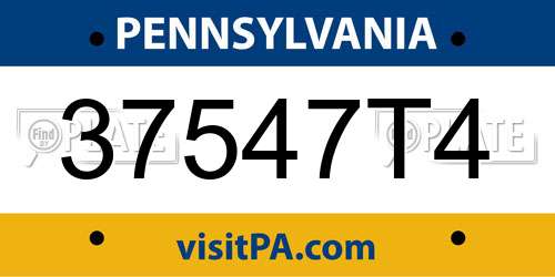 37547T4 Pennsylvania License Plate