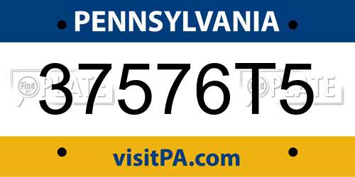 37576T5 Pennsylvania License Plate