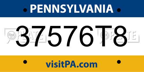 37576T8 Pennsylvania License Plate