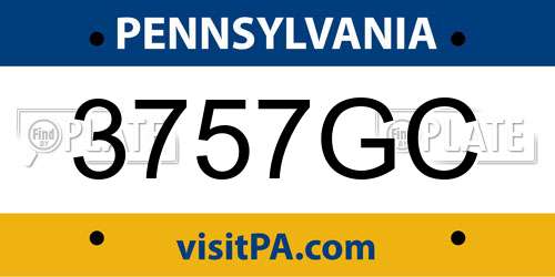 3757GC Pennsylvania License Plate