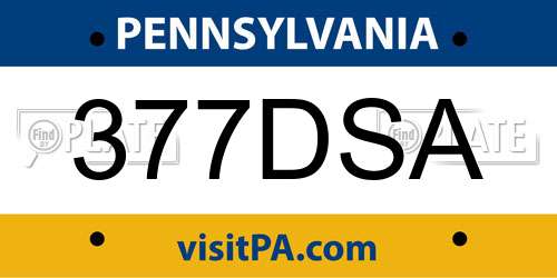 377DSA Pennsylvania License Plate
