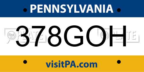 378GOH Pennsylvania License Plate