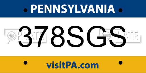 378SGS Pennsylvania License Plate