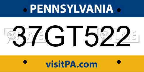 37GT522 Pennsylvania License Plate