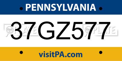 37GZ577 Pennsylvania License Plate
