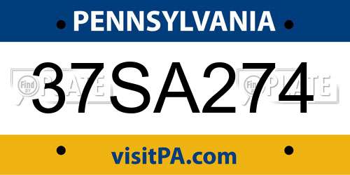 37SA274 Pennsylvania License Plate