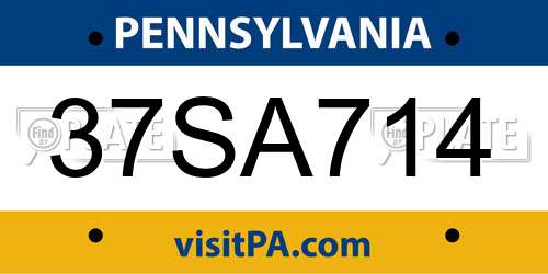 37SA714 Pennsylvania License Plate