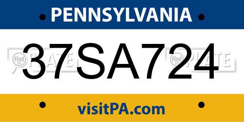 37SA724 Pennsylvania License Plate