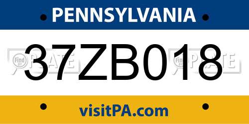 37ZB018 Pennsylvania License Plate