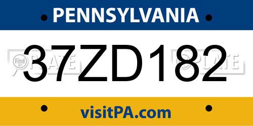 37ZD182 Pennsylvania License Plate