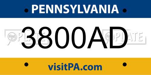 3800AD Pennsylvania License Plate