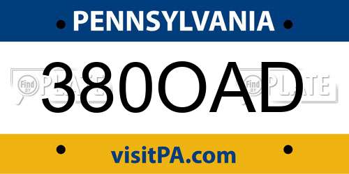 380OAD Pennsylvania License Plate