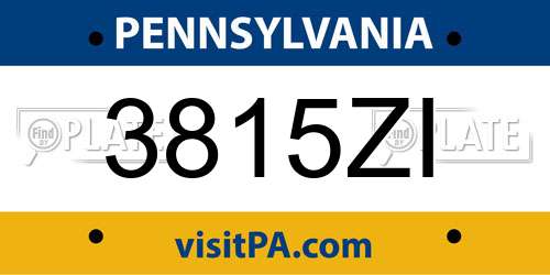 3815ZI Pennsylvania License Plate