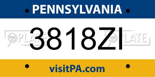 3818ZI Pennsylvania License Plate