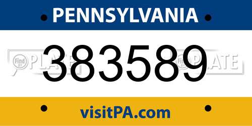 383589 Pennsylvania License Plate