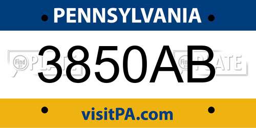3850AB Pennsylvania License Plate