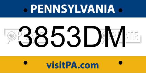 3853DM Pennsylvania License Plate