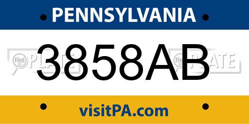 3858AB Pennsylvania License Plate