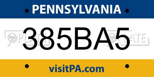 385BA5 Pennsylvania License Plate