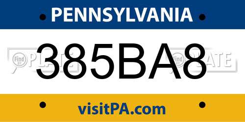 385BA8 Pennsylvania License Plate