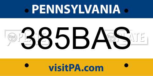 385BAS Pennsylvania License Plate