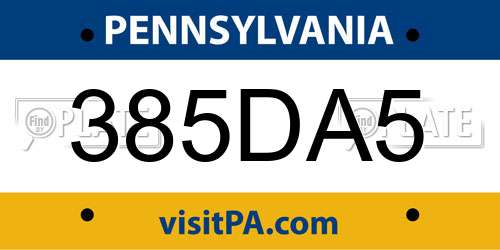385DA5 Pennsylvania License Plate
