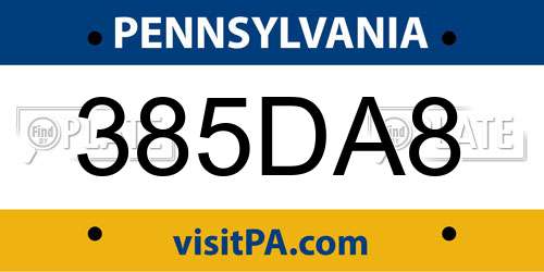 385DA8 Pennsylvania License Plate
