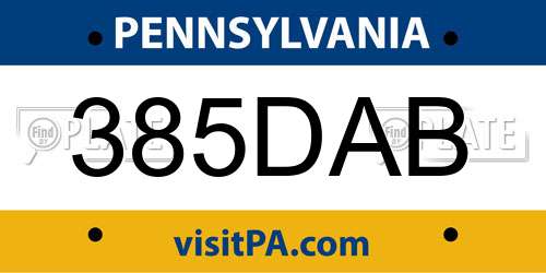 385DAB Pennsylvania License Plate