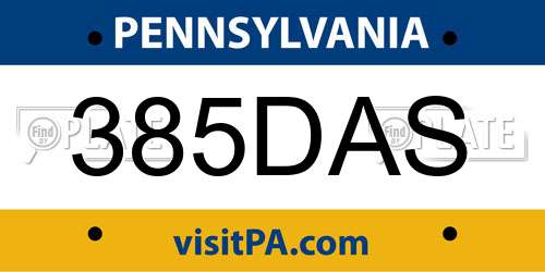 385DAS Pennsylvania License Plate