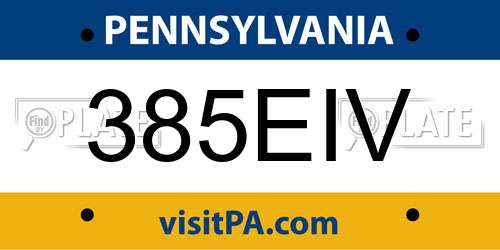 385EIV Pennsylvania License Plate