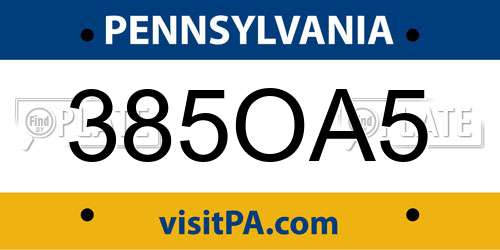 385OA5 Pennsylvania License Plate
