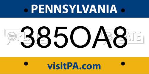 385OA8 Pennsylvania License Plate