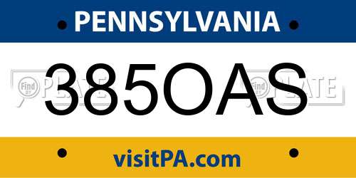 385OAS Pennsylvania License Plate