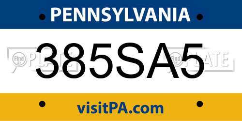 385SA5 Pennsylvania License Plate