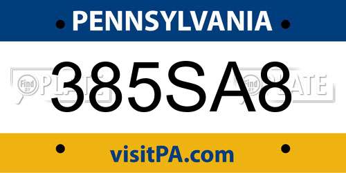 385SA8 Pennsylvania License Plate
