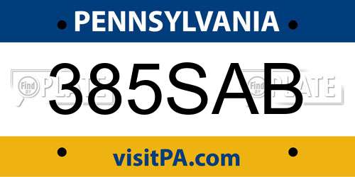 385SAB Pennsylvania License Plate