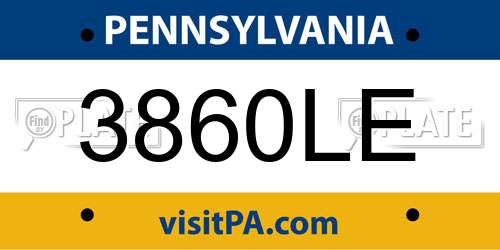 3860LE Pennsylvania License Plate