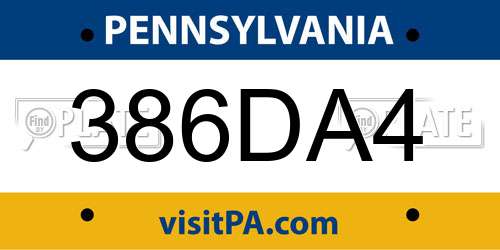 386DA4 Pennsylvania License Plate
