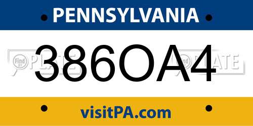 386OA4 Pennsylvania License Plate