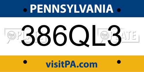 386QL3 Pennsylvania License Plate