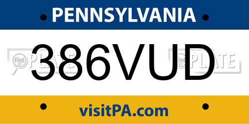 386VUD Pennsylvania License Plate