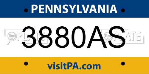3880AS Pennsylvania License Plate