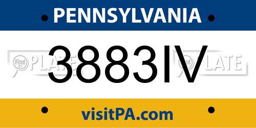 3883IV Pennsylvania License Plate