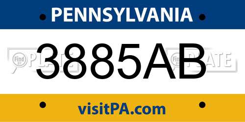 3885AB Pennsylvania License Plate