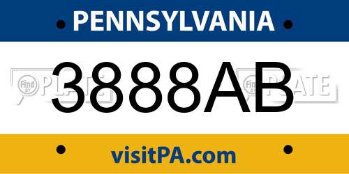 3888AB Pennsylvania License Plate
