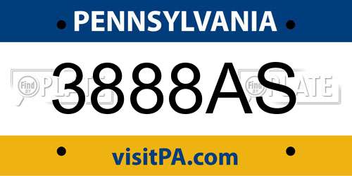 3888AS Pennsylvania License Plate
