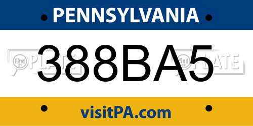 388BA5 Pennsylvania License Plate