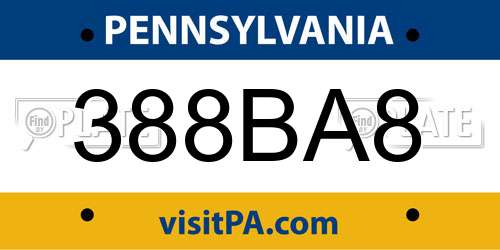 388BA8 Pennsylvania License Plate