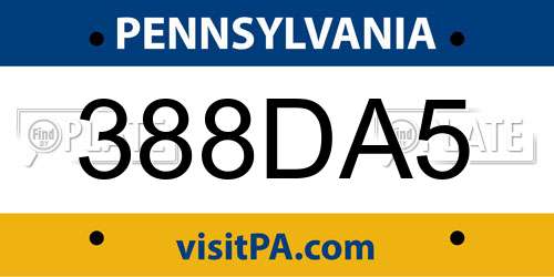 388DA5 Pennsylvania License Plate