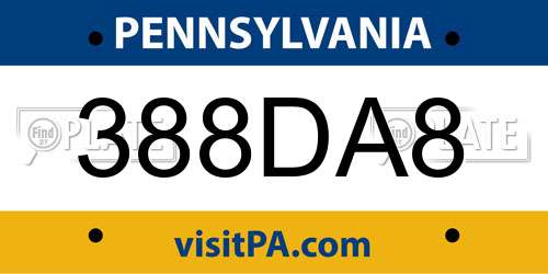 388DA8 Pennsylvania License Plate